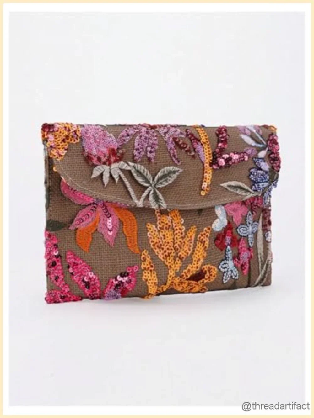 Sequin Floral Beaded Clutch Evening Bag - Embroidered Envelope Purse